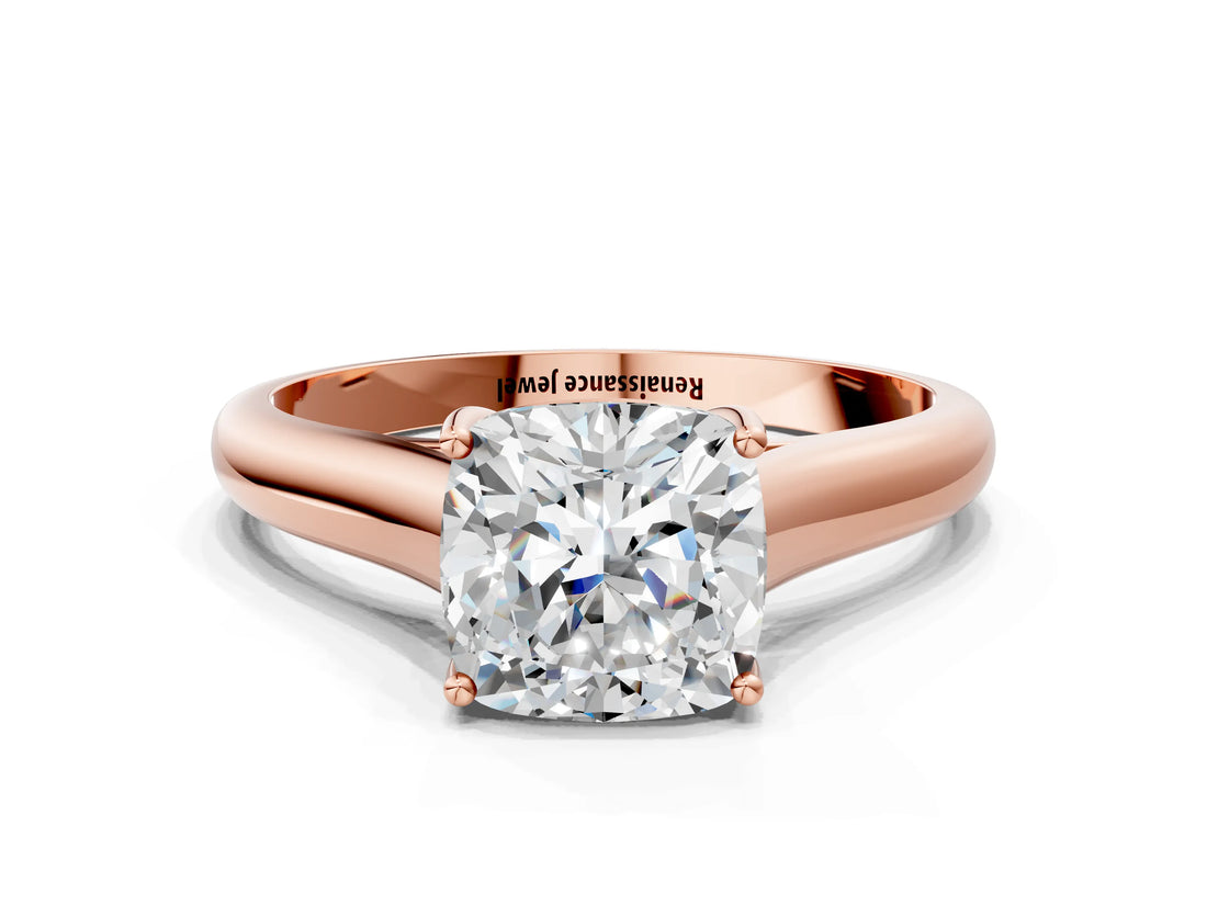 Rose gold Cushion Cut Solitaire Engagement Ring with Tapered Band and Four-Prong Setting_3