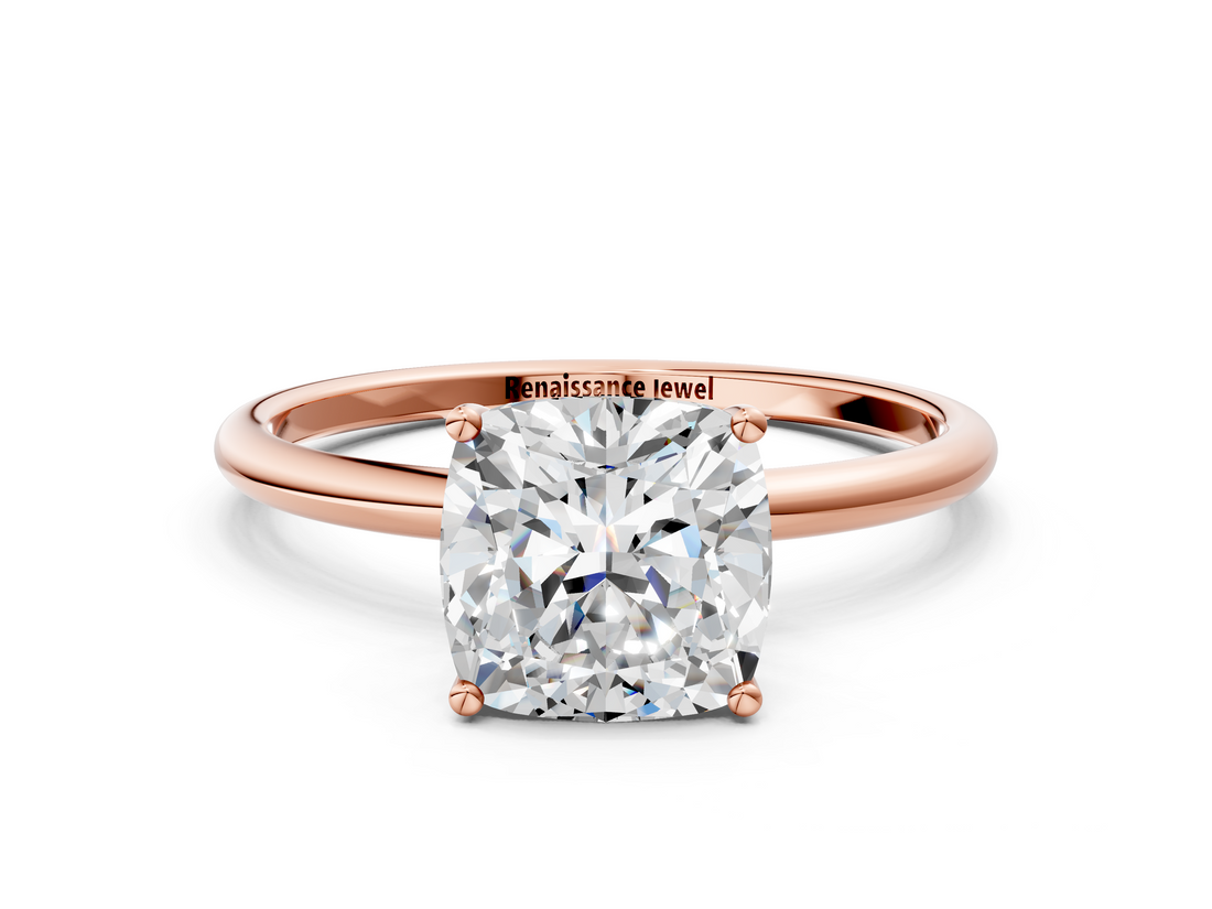 Rose gold Cushion Cut Solitaire Engagement Ring with Thin Band and Four-Prong Setting_3