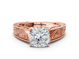 Rose gold Cushion Cut Solitaire Engraved Band with Four-Prong Setting_90