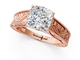 Rose gold Cushion Cut Solitaire Engraved Band with Four-Prong Setting_91