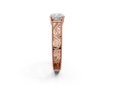 Rose gold Cushion Cut Solitaire Engraved Band with Four-Prong Setting_92
