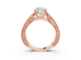 Rose gold Cushion Cut Solitaire Engraved Band with Four-Prong Setting_93