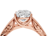 Rose gold Cushion Cut Solitaire Engraved Band with Four-Prong Setting_94
