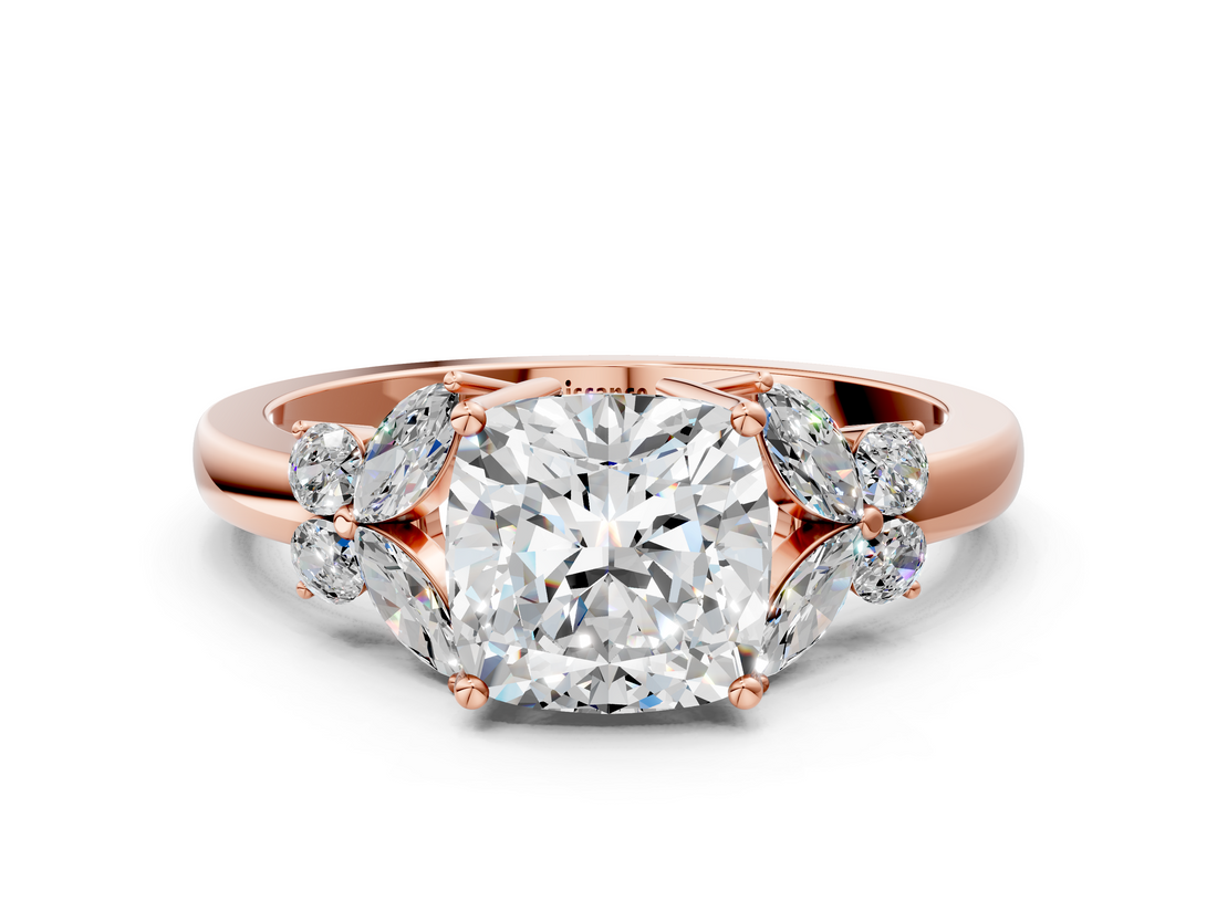 Rose gold Cushion Cut Solitaire Floral Diamond Ring with Four-Prong Setting_36