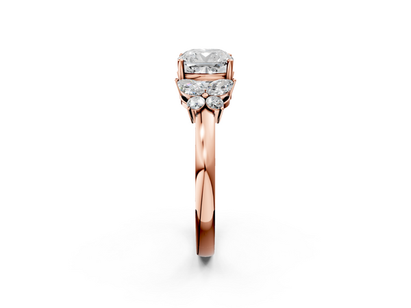Rose gold Cushion Cut Solitaire Floral Diamond Ring with Four-Prong Setting