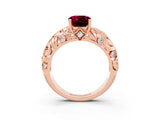 Rose gold Cushion Cut Solitaire Garnet Leaf-Inspired Vine Band Ring with Prong Setting_3