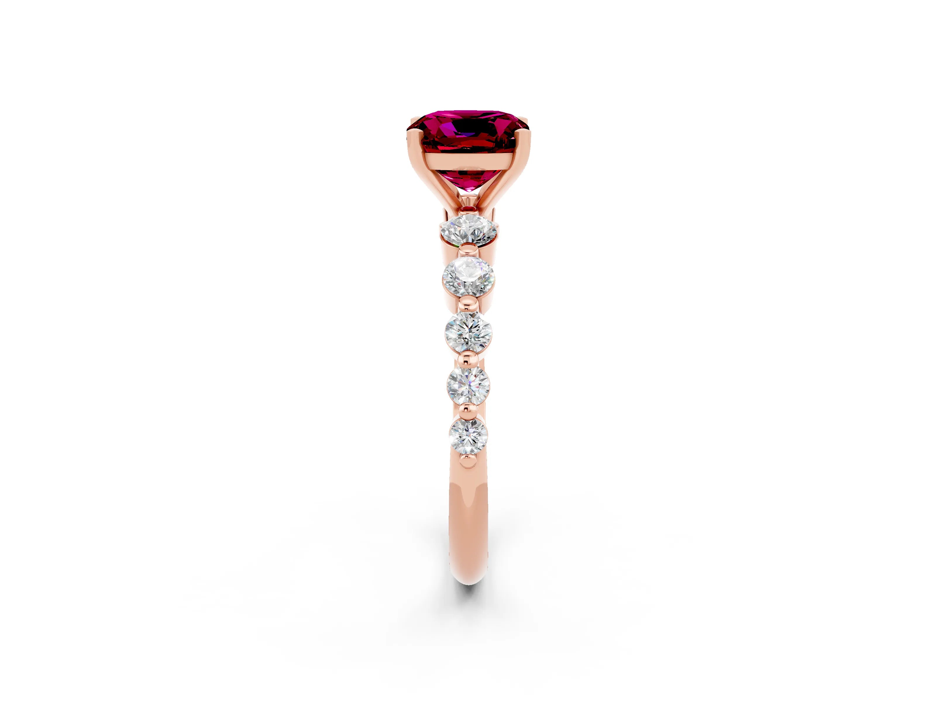 Rose gold Cushion Cut Solitaire Garnet Ring with Pave Band and Four-Prong Setting_2