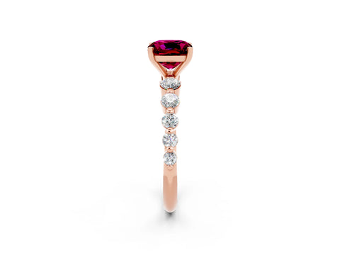 Rose gold Cushion Cut Solitaire Garnet Ring with Pave Band and Four-Prong Setting_2