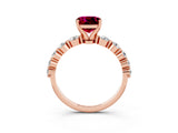 Rose gold Cushion Cut Solitaire Garnet Ring with Pave Band and Four-Prong Setting_3