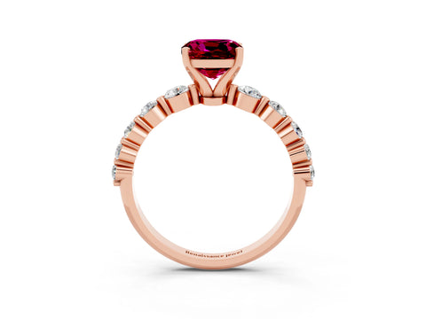 Rose gold Cushion Cut Solitaire Garnet Ring with Pave Band and Four-Prong Setting_3