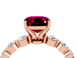 Rose gold Cushion Cut Solitaire Garnet Ring with Pave Band and Four-Prong Setting_4