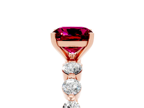 Rose gold Cushion Cut Solitaire Garnet Ring with Pave Band and Four-Prong Setting_5