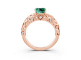 Rose gold Cushion Cut Solitaire Green Sapphire Leaf-Inspired Vine Band Ring with Prong Setting_3