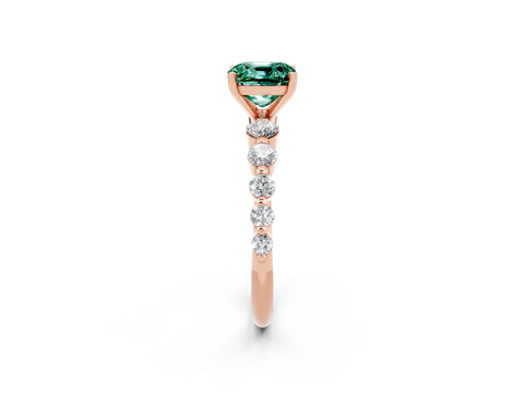 Rose gold Cushion Cut Solitaire Green Sapphire Ring with Pave Band and Four-Prong Setting_2