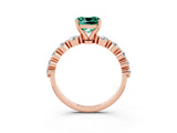Rose gold Cushion Cut Solitaire Green Sapphire Ring with Pave Band and Four-Prong Setting_3