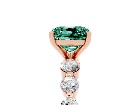 Rose gold Cushion Cut Solitaire Green Sapphire Ring with Pave Band and Four-Prong Setting_5