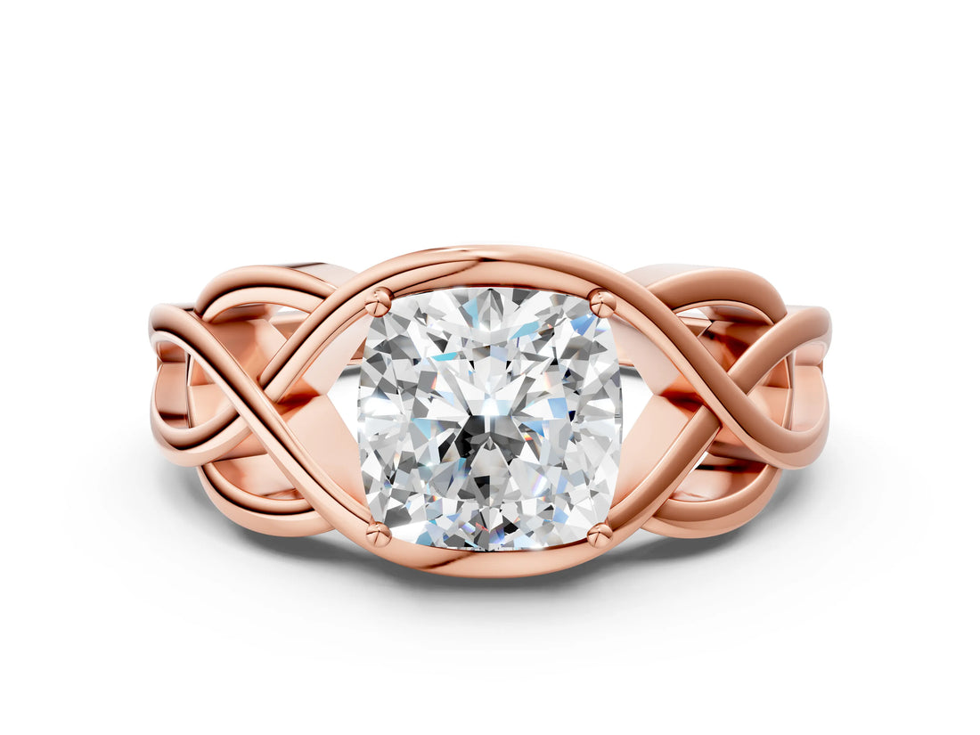 Rose gold Cushion Cut Solitaire Intertwined Band Prong Setting Ring_14