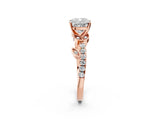 Rose gold Cushion Cut Solitaire Leaf-Inspired Diamond Ring with Pavé Band and Four-Prong Setting_6