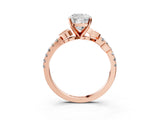 Rose gold Cushion Cut Solitaire Leaf-Inspired Diamond Ring with Pavé Band and Four-Prong Setting_7