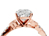 Rose gold Cushion Cut Solitaire Leaf-Inspired Diamond Ring with Pavé Band and Four-Prong Setting_8