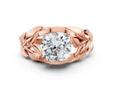 Rose gold Cushion Cut Solitaire Leaf-Inspired Engagement Ring with Prong Setting_19