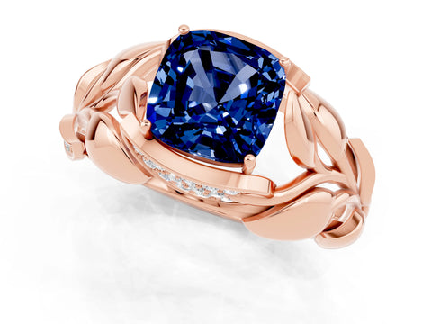 Rose gold Cushion Cut Solitaire Leaf-Inspired Engagement Ring with Prong Setting_1