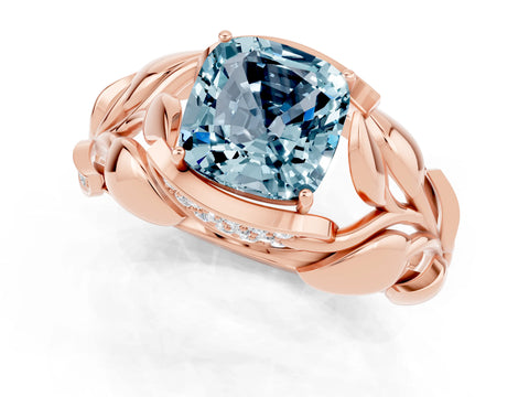 Rose gold Cushion Cut Solitaire Leaf-Inspired Engagement Ring with Prong Setting_1