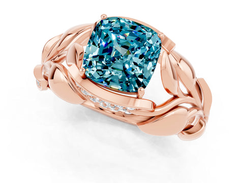 Rose gold Cushion Cut Solitaire Leaf-Inspired Engagement Ring with Prong Setting_1