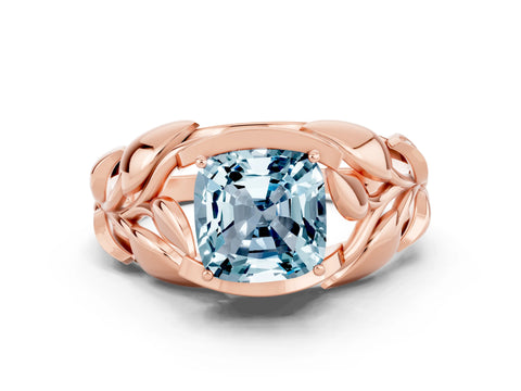 Rose gold Cushion Cut Solitaire Leaf-Inspired Engagement Ring with Prong Setting
