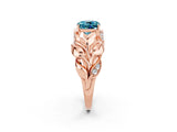 Rose gold Cushion Cut Solitaire Leaf-Inspired Engagement Ring with Prong Setting_2