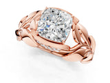 Rose gold Cushion Cut Solitaire Leaf-Inspired Engagement Ring with Prong Setting_20