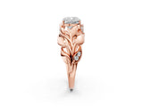 Rose gold Cushion Cut Solitaire Leaf-Inspired Engagement Ring with Prong Setting_21