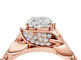 Rose gold Cushion Cut Solitaire Leaf-Inspired Engagement Ring with Prong Setting_23