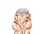 Rose gold Cushion Cut Solitaire Leaf-Inspired Engagement Ring with Prong Setting_24