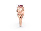 Rose gold Cushion Cut Solitaire Leaf-Inspired Engagement Ring with Prong Setting_2