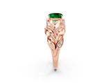 Rose gold Cushion Cut Solitaire Leaf-Inspired Engagement Ring with Prong Setting_2