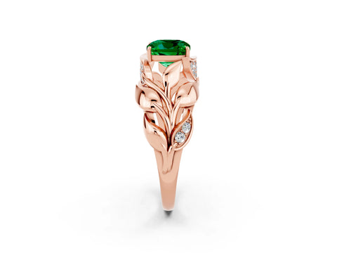 Rose gold Cushion Cut Solitaire Leaf-Inspired Engagement Ring with Prong Setting_2