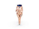 Rose gold Cushion Cut Solitaire Leaf-Inspired Engagement Ring with Prong Setting_2