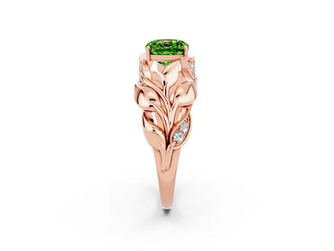 Rose gold Cushion Cut Solitaire Leaf-Inspired Engagement Ring with Prong Setting_2