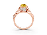 Rose gold Cushion Cut Solitaire Leaf-Inspired Engagement Ring with Prong Setting_3
