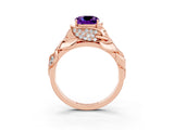 Rose gold Cushion Cut Solitaire Leaf-Inspired Engagement Ring with Prong Setting_3