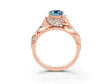 Rose gold Cushion Cut Solitaire Leaf-Inspired Engagement Ring with Prong Setting_3