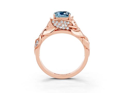 Rose gold Cushion Cut Solitaire Leaf-Inspired Engagement Ring with Prong Setting_3