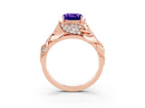Rose gold Cushion Cut Solitaire Leaf-Inspired Engagement Ring with Prong Setting_3