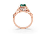 Rose gold Cushion Cut Solitaire Leaf-Inspired Engagement Ring with Prong Setting_3