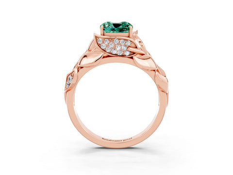 Rose gold Cushion Cut Solitaire Leaf-Inspired Engagement Ring with Prong Setting_3