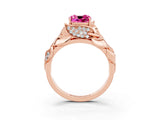 Rose gold Cushion Cut Solitaire Leaf-Inspired Engagement Ring with Prong Setting_3