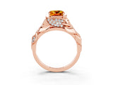 Rose gold Cushion Cut Solitaire Leaf-Inspired Engagement Ring with Prong Setting_3