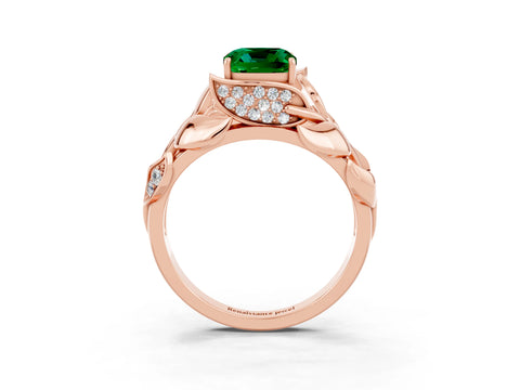 Rose gold Cushion Cut Solitaire Leaf-Inspired Engagement Ring with Prong Setting_3