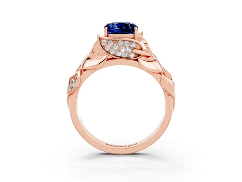 Rose gold Cushion Cut Solitaire Leaf-Inspired Engagement Ring with Prong Setting_3